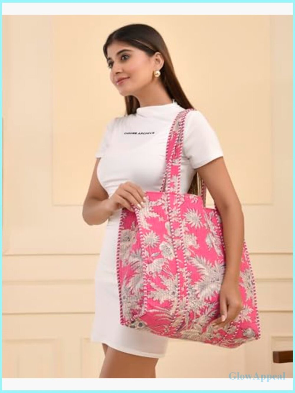 Lightweight Cotton Shoulder Tote Bag 15x18x5.5" Foldable Travel Beach Grocery - Picture 3 of 7